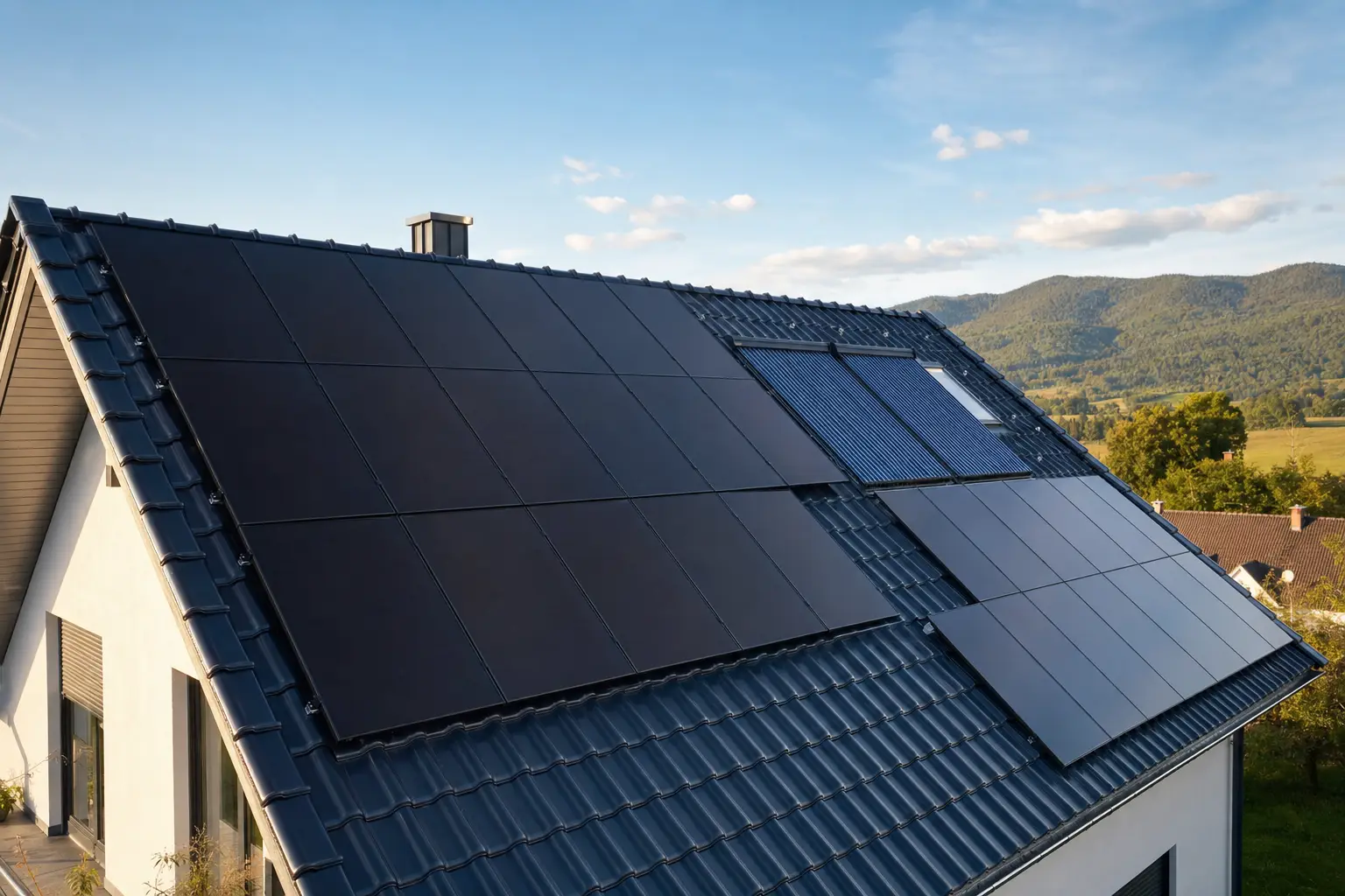 Photovoltaikanlage auf dem Dach eines Einfamilienhauses